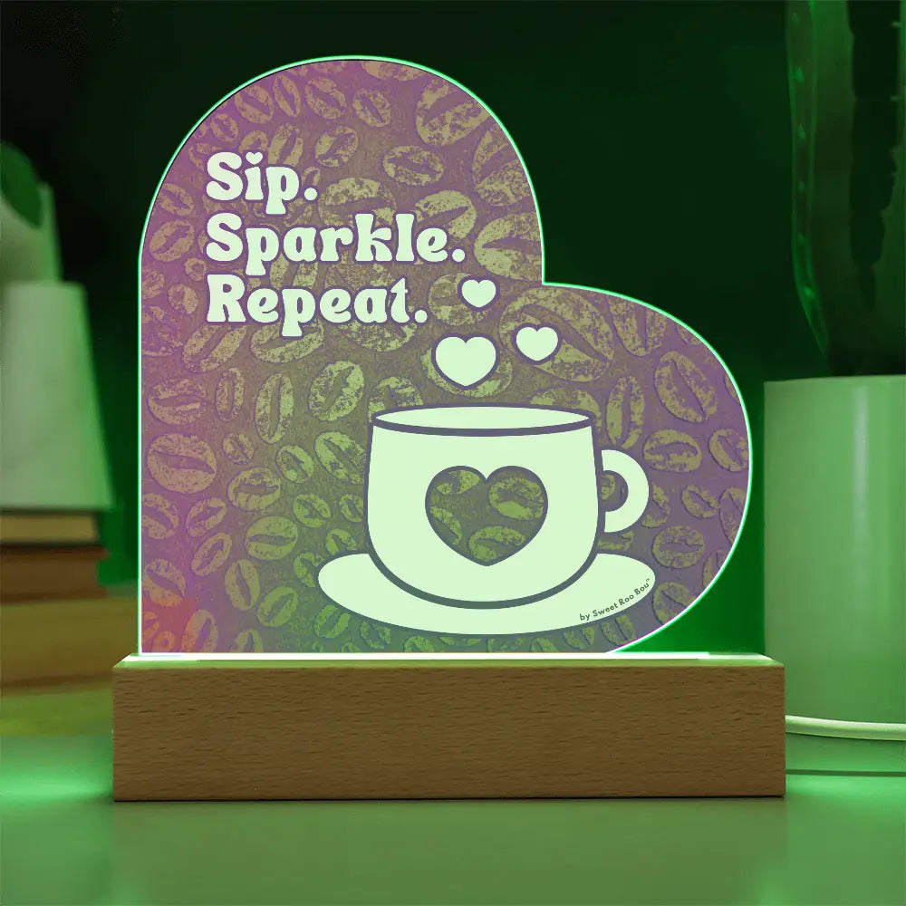 Add sparkle to your coffee bar with this heart-shaped LED acrylic plaque! A bold gift for lovers besties or boutique