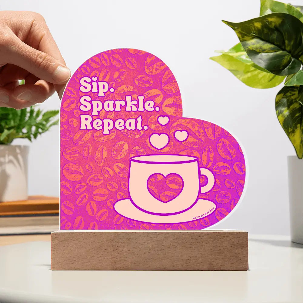 Add sparkle to your coffee bar with this heart-shaped LED acrylic plaque! A bold gift for lovers besties or boutique