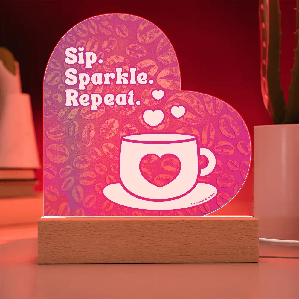 Add sparkle to your coffee bar with this heart-shaped LED acrylic plaque! A bold gift for lovers besties or boutique