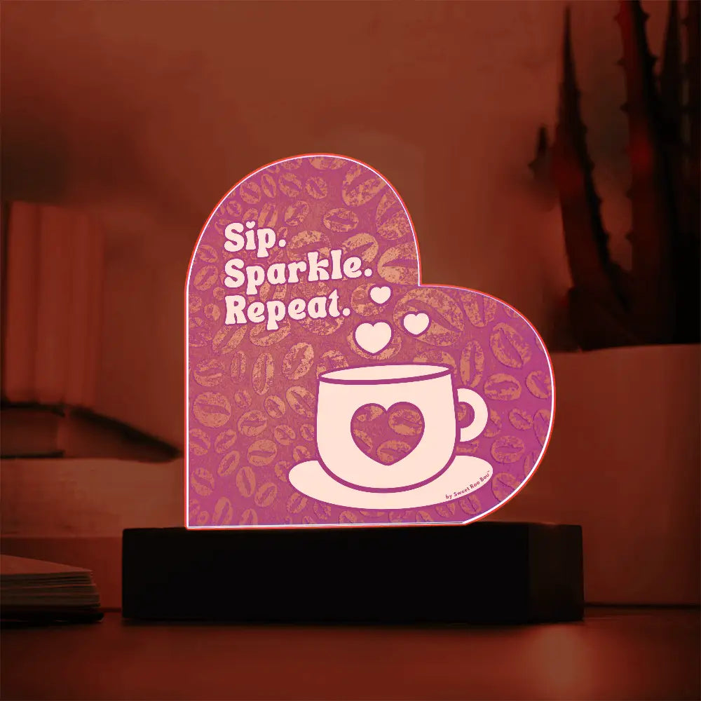 Add sparkle to your coffee bar with this heart-shaped LED acrylic plaque! A bold gift for lovers besties or boutique