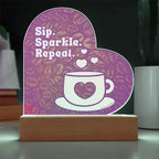 Add sparkle to your coffee bar with this heart-shaped LED acrylic plaque! A bold gift for lovers besties or boutique
