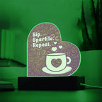 Add sparkle to your coffee bar with this heart-shaped LED acrylic plaque! A bold gift for lovers besties or boutique