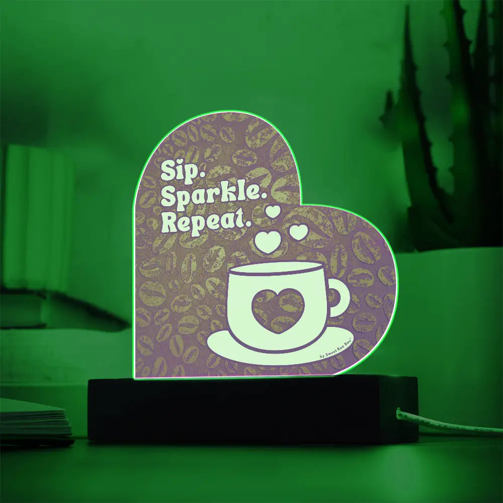 Add sparkle to your coffee bar with this heart-shaped LED acrylic plaque! A bold gift for lovers besties or boutique
