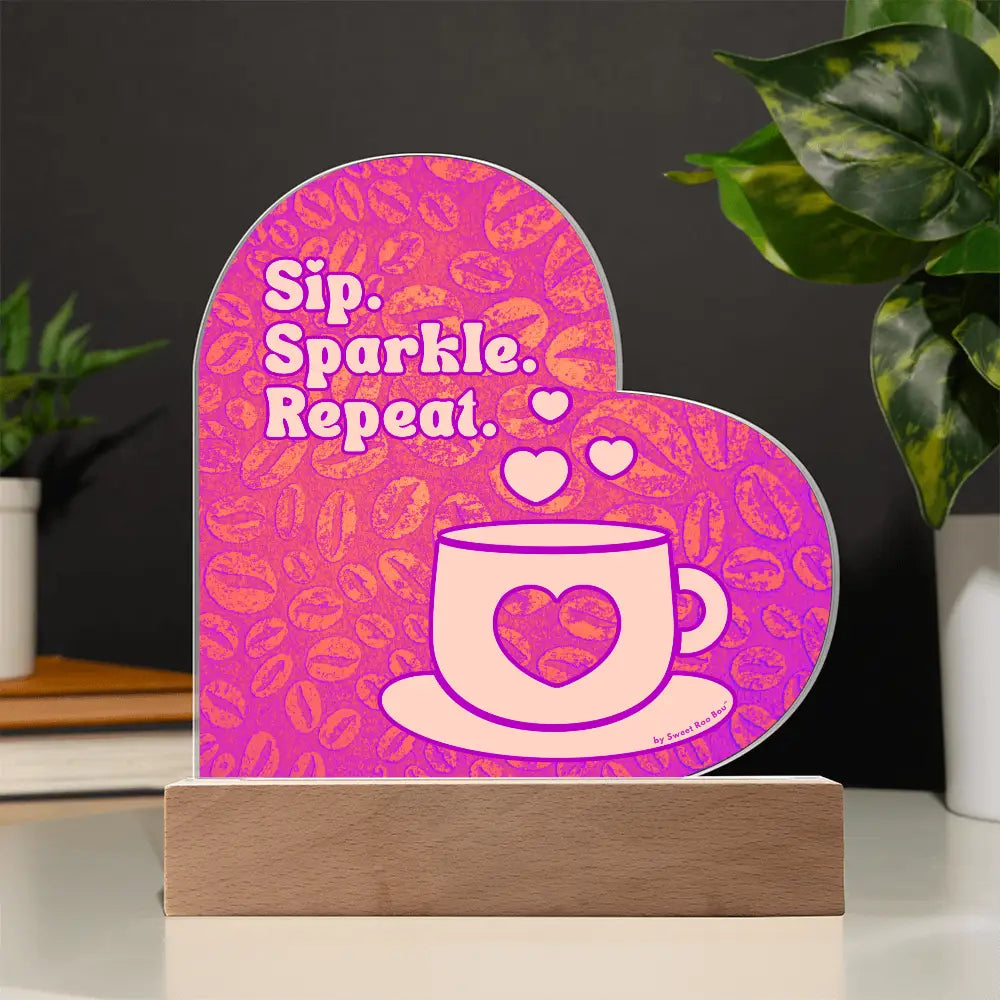 Add sparkle to your coffee bar with this heart-shaped LED acrylic plaque! A bold gift for lovers besties or boutique