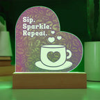 Add sparkle to your coffee bar with this heart-shaped LED acrylic plaque! A bold gift for lovers besties or boutique