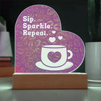 Add sparkle to your coffee bar with this heart-shaped LED acrylic plaque! A bold gift for lovers besties or boutique