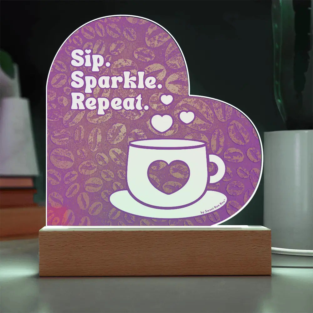 Add sparkle to your coffee bar with this heart-shaped LED acrylic plaque! A bold gift for lovers besties or boutique