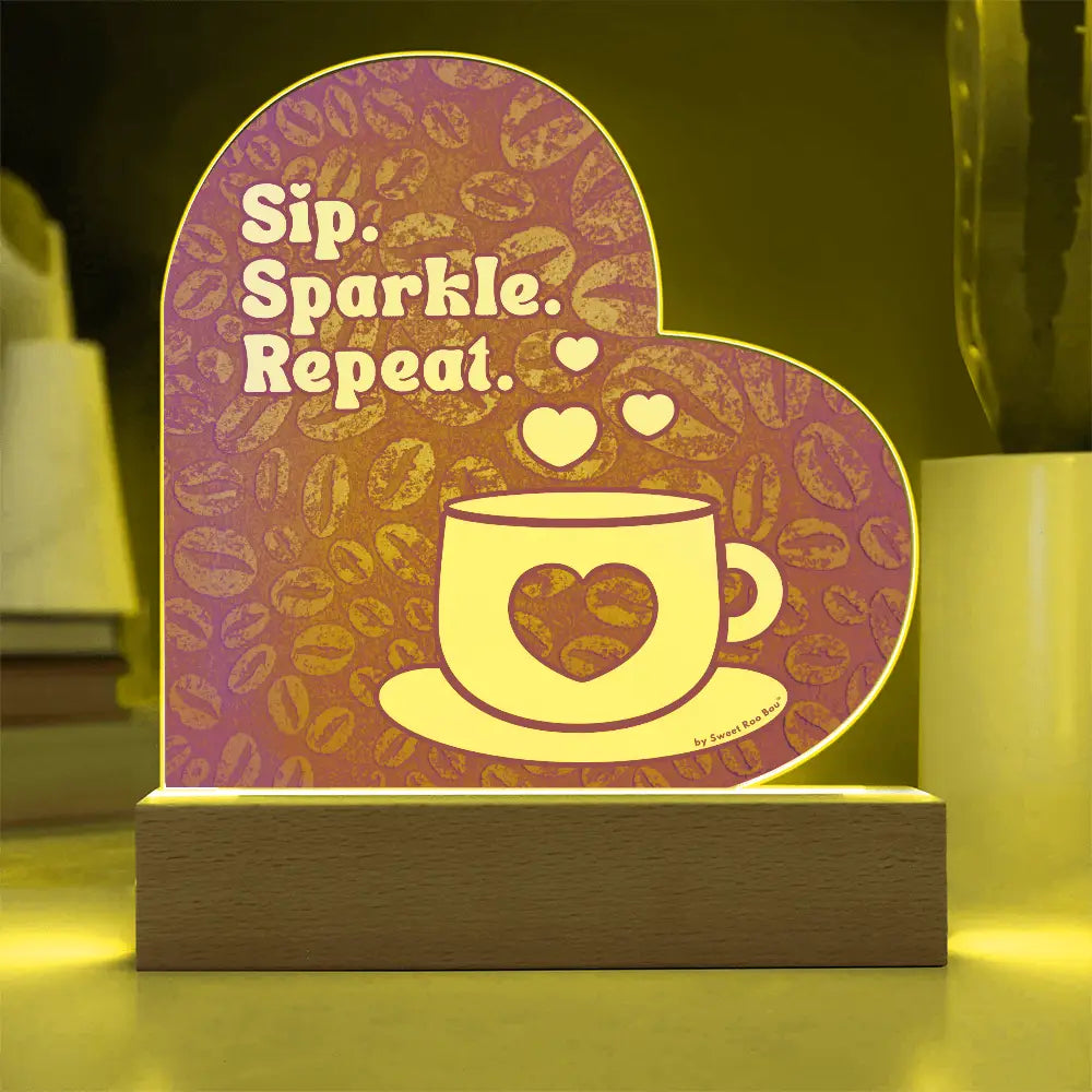 Add sparkle to your coffee bar with this heart-shaped LED acrylic plaque! A bold gift for lovers besties or boutique