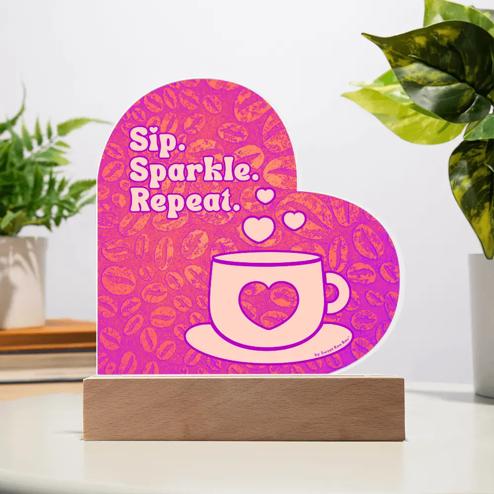 Add sparkle to your coffee bar with this heart-shaped LED acrylic plaque! A bold gift for lovers besties or boutique
