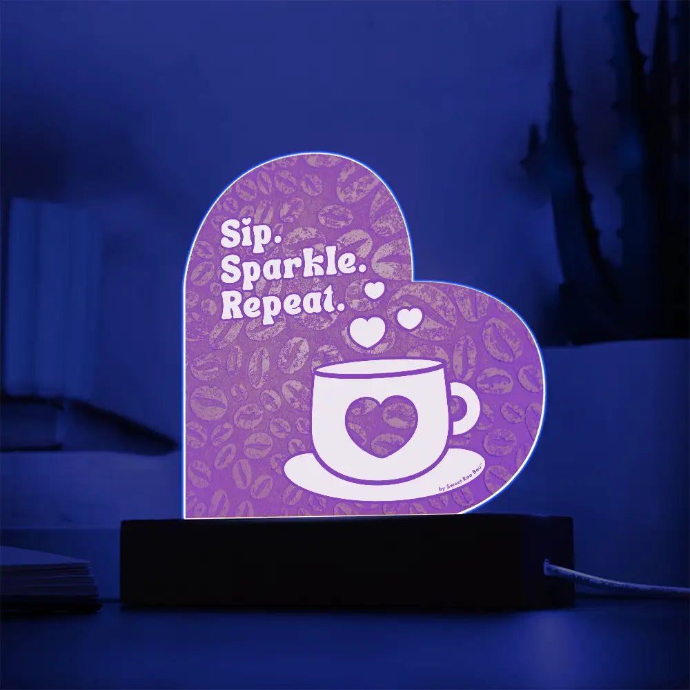 Add sparkle to your coffee bar with this heart-shaped LED acrylic plaque! A bold gift for lovers besties or boutique
