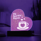 Add sparkle to your coffee bar with this heart-shaped LED acrylic plaque! A bold gift for lovers besties or boutique