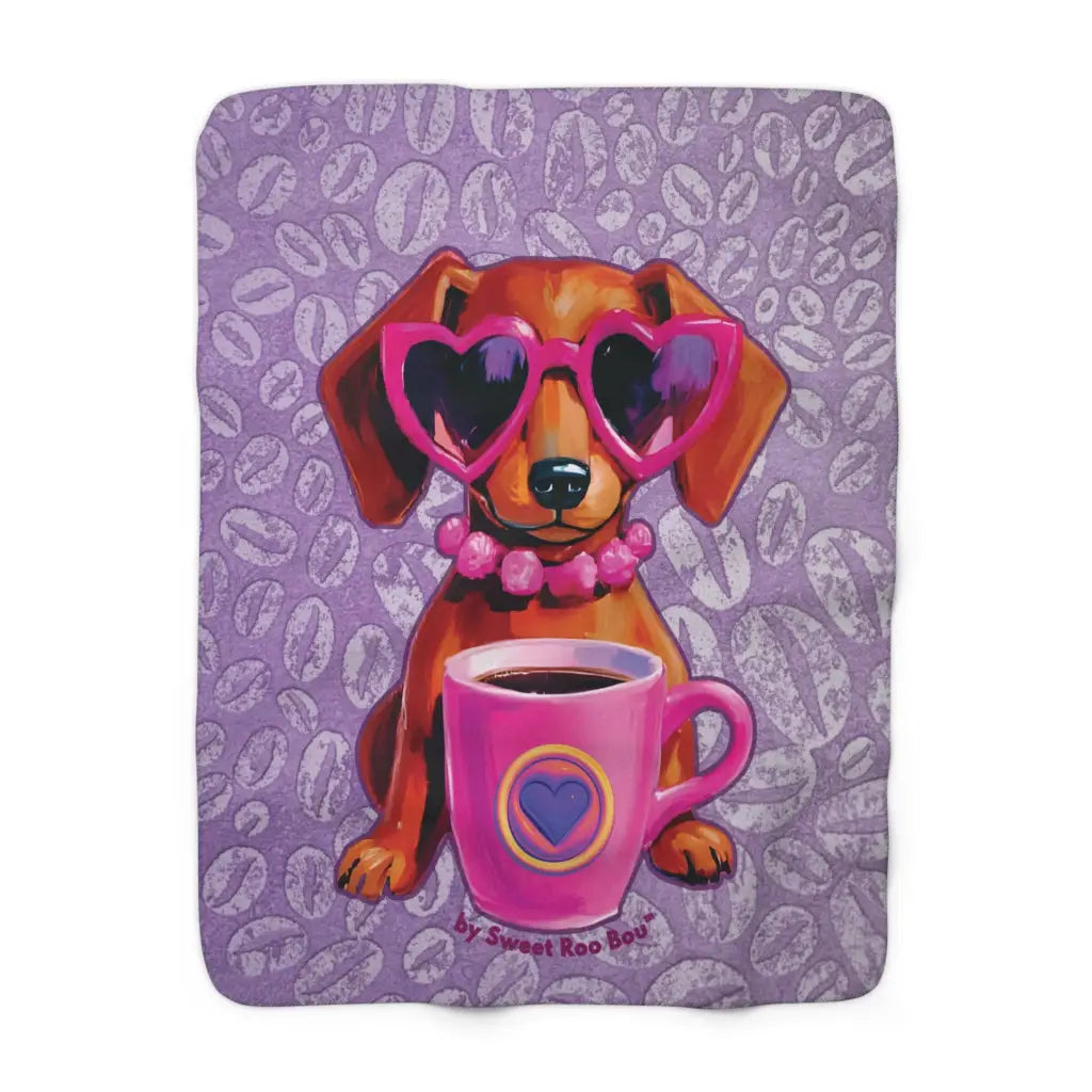 Ultra-soft sherpa fleece blanket featuring Roxy Roo art and plush warmth. Cozy coffee vibes boutique flair