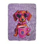 Ultra-soft sherpa fleece blanket featuring Roxy Roo art and plush warmth. Cozy coffee vibes boutique flair