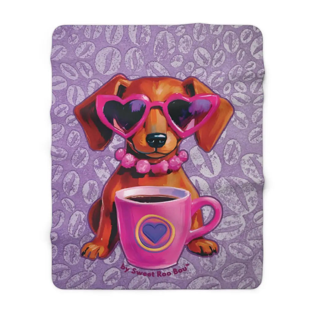 Ultra-soft sherpa fleece blanket featuring Roxy Roo art and plush warmth. Cozy coffee vibes boutique flair