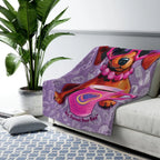 Ultra-soft sherpa fleece blanket featuring Roxy Roo art and plush warmth. Cozy coffee vibes boutique flair