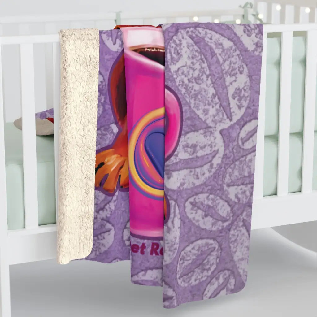 Ultra-soft sherpa fleece blanket featuring Roxy Roo art and plush warmth. Cozy coffee vibes boutique flair