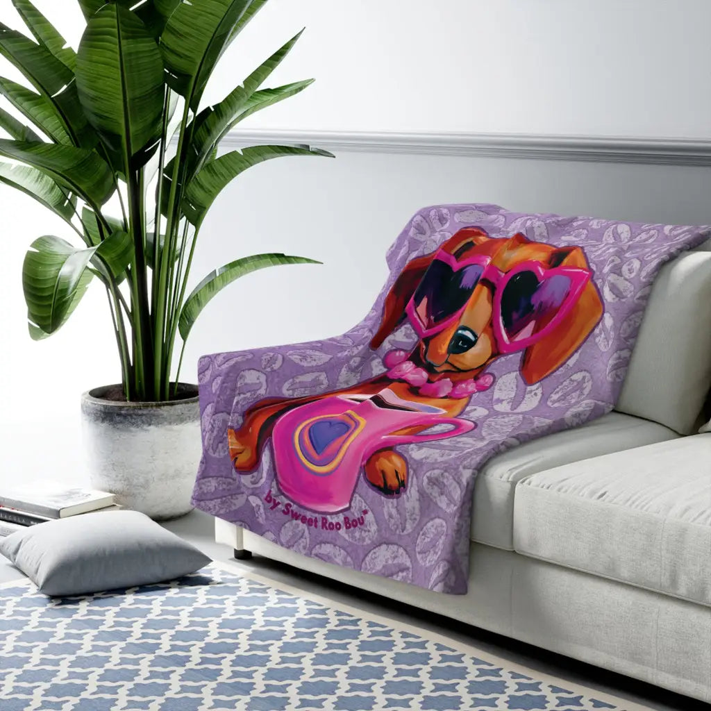 Ultra-soft sherpa fleece blanket featuring Roxy Roo art and plush warmth. Cozy coffee vibes boutique flair