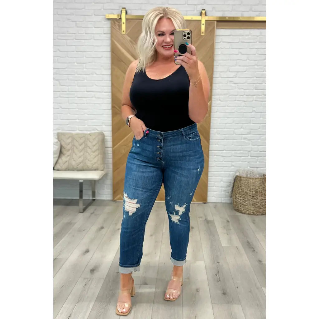 Show your style with these gorgeous Colt Distressed Boyfriend Judy Blue Jeans! Featuring a high rise button fly