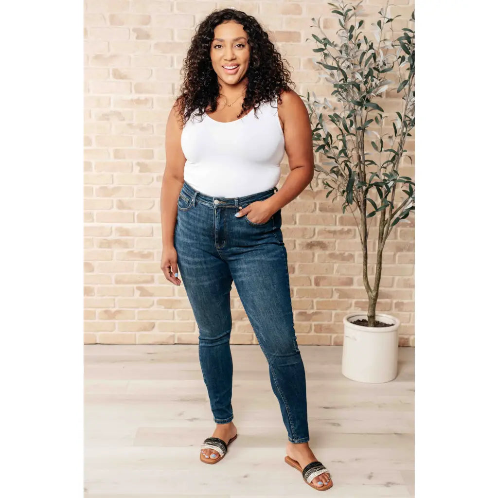 Say hello to your new wardrobe staple our Cora High Rise Control Top Skinny Jeans by Judy Blue. Featuring tummy control