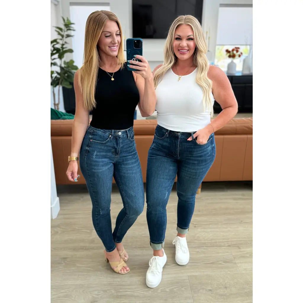 Say hello to your new wardrobe staple our Cora High Rise Control Top Skinny Jeans by Judy Blue. Featuring tummy control