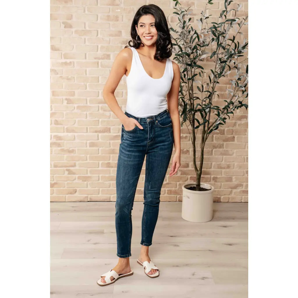 Say hello to your new wardrobe staple our Cora High Rise Control Top Skinny Jeans by Judy Blue. Featuring tummy control