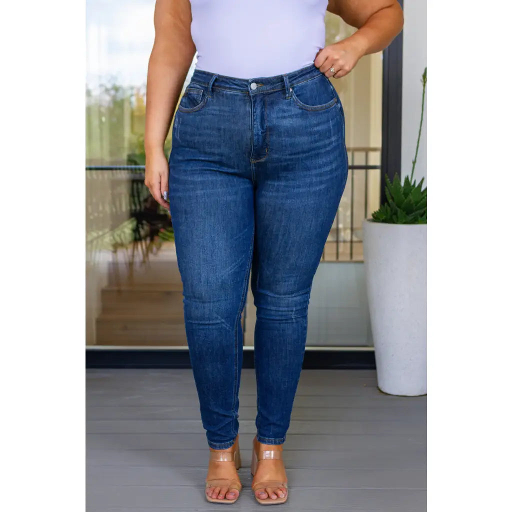 Say hello to your new wardrobe staple our Cora High Rise Control Top Skinny Jeans by Judy Blue. Featuring tummy control