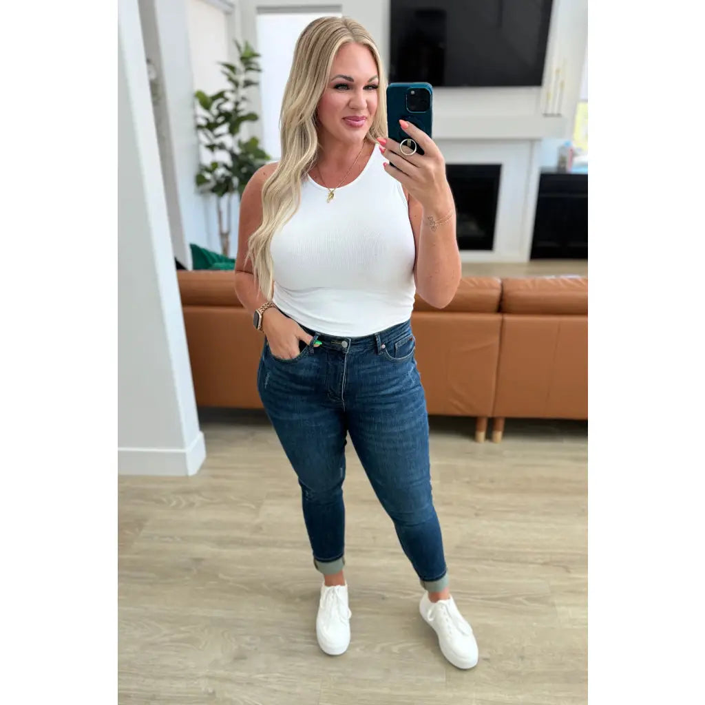 Say hello to your new wardrobe staple our Cora High Rise Control Top Skinny Jeans by Judy Blue. Featuring tummy control