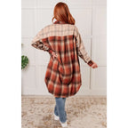 Oversized plaid shacket in soft flannel with side pockets and plus size fit. Fall-ready a scooped hem. Ships 2 to 3
