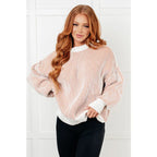 Our Cozy Oversized Contrast Trim Sweater in Mocha and White features a textured knit banded ribbed details on the round