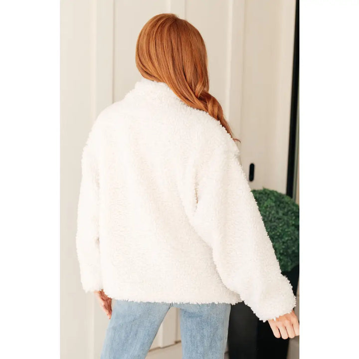 Cozy White Sherpa and Denim Jacket – Chic Warmth Meets