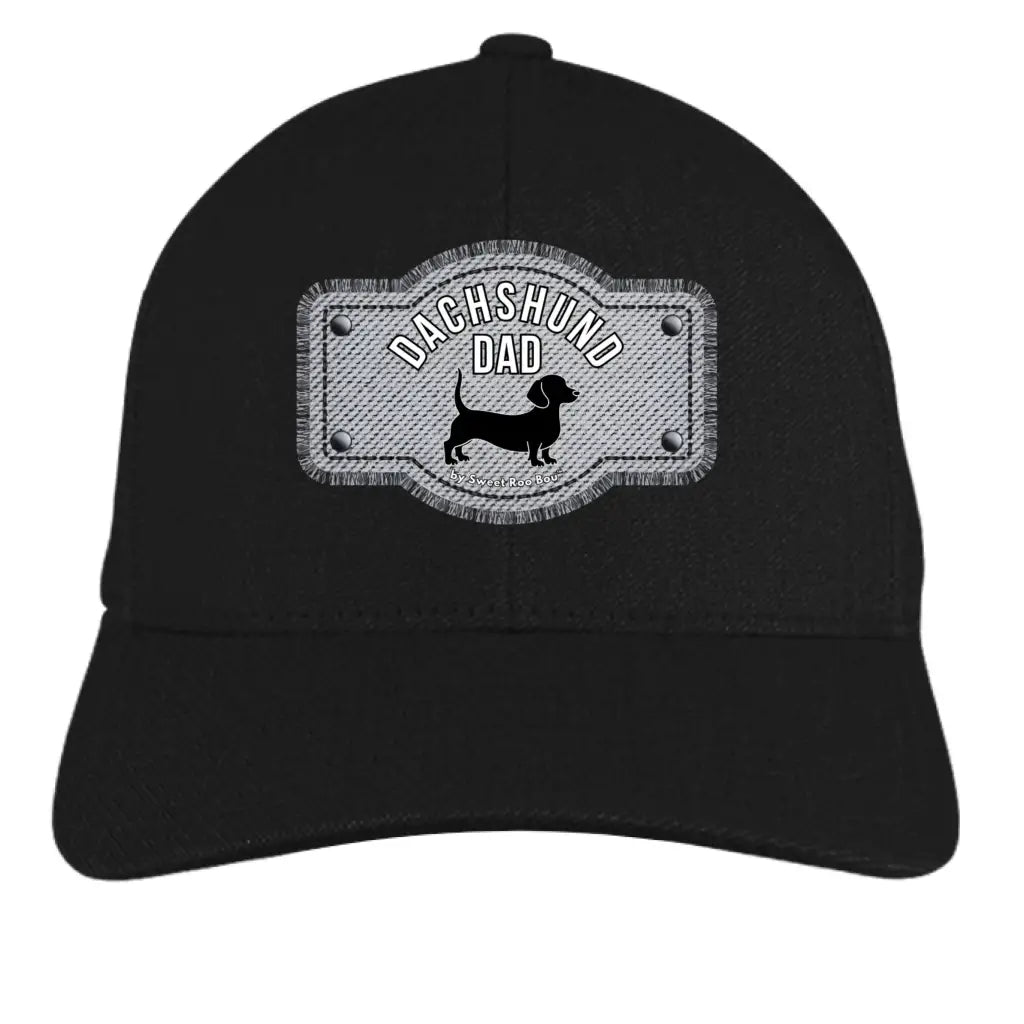 Premium Black Dachshund Dad hat featuring exclusive Sweet Roo Bou™ artwork on a structured TravisMathew® cap. Classic