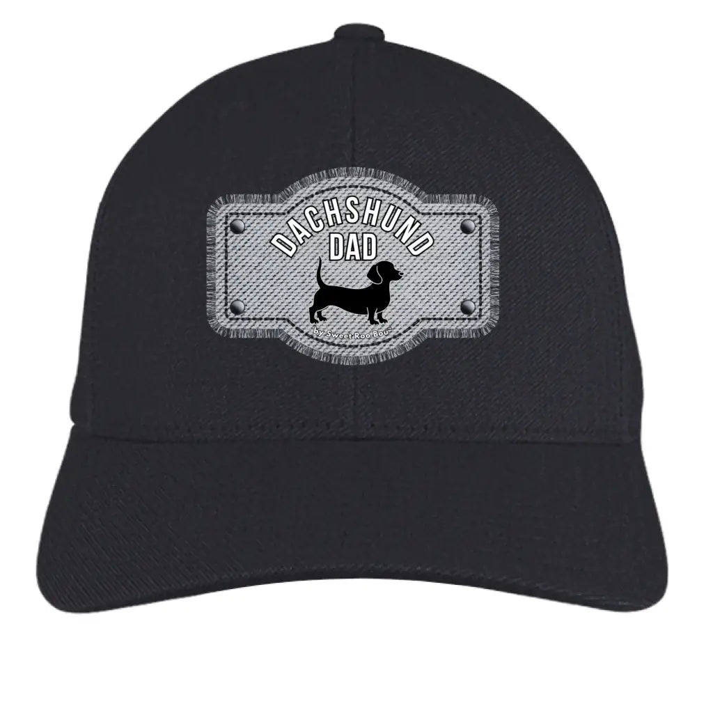 Premium Black Dachshund Dad hat featuring exclusive Sweet Roo Bou™ artwork on a structured TravisMathew® cap. Classic