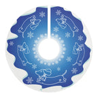 Exclusive Sweet Roo Bou™ mini doxie design on a blue fleece Christmas tree skirt. Cozy decor for dachshund lovers