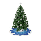 Exclusive Sweet Roo Bou™ mini doxie design on a blue fleece Christmas tree skirt. Cozy decor for dachshund lovers