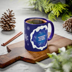 Sweet Roo Bou ceramic dachshund mug in 11 oz or 15 oz. Festive coffee with winter dog art three colors.