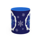 Sweet Roo Bou ceramic dachshund mug in 11 oz or 15 oz. Festive coffee with winter dog art three colors.