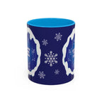 Sweet Roo Bou ceramic dachshund mug in 11 oz or 15 oz. Festive coffee with winter dog art three colors.