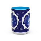 Sweet Roo Bou ceramic dachshund mug in 11 oz or 15 oz. Festive coffee with winter dog art three colors.