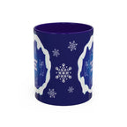 Sweet Roo Bou ceramic dachshund mug in 11 oz or 15 oz. Festive coffee with winter dog art three colors.