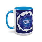 Sweet Roo Bou ceramic dachshund mug in 11 oz or 15 oz. Festive coffee with winter dog art three colors.