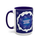 Sweet Roo Bou ceramic dachshund mug in 11 oz or 15 oz. Festive coffee with winter dog art three colors.