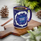 Sweet Roo Bou ceramic dachshund mug in 11 oz or 15 oz. Festive coffee with winter dog art three colors.