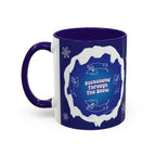 Sweet Roo Bou ceramic dachshund mug in 11 oz or 15 oz. Festive coffee with winter dog art three colors.