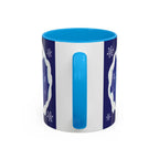 Sweet Roo Bou ceramic dachshund mug in 11 oz or 15 oz. Festive coffee with winter dog art three colors.