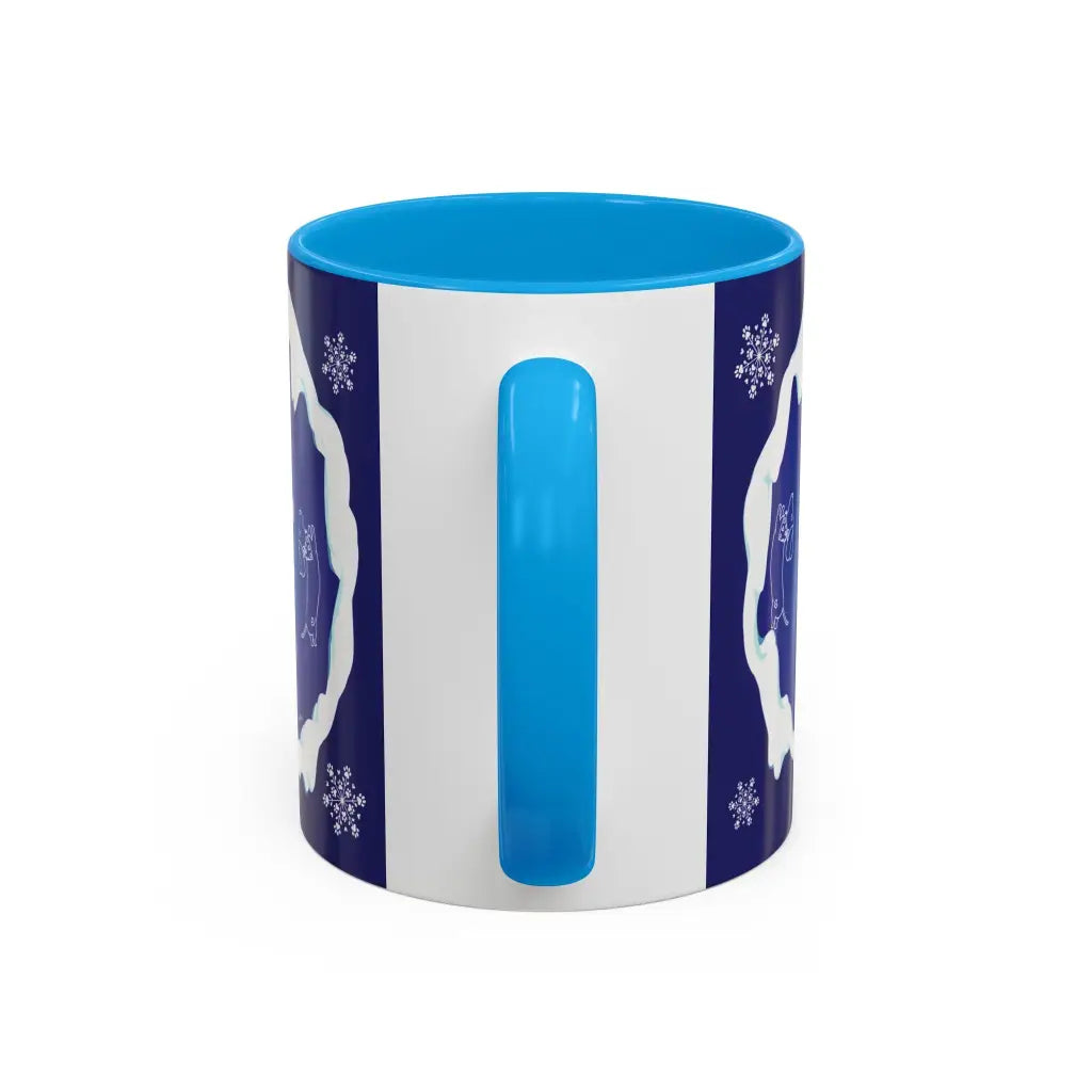 Sweet Roo Bou ceramic dachshund mug in 11 oz or 15 oz. Festive coffee with winter dog art three colors.