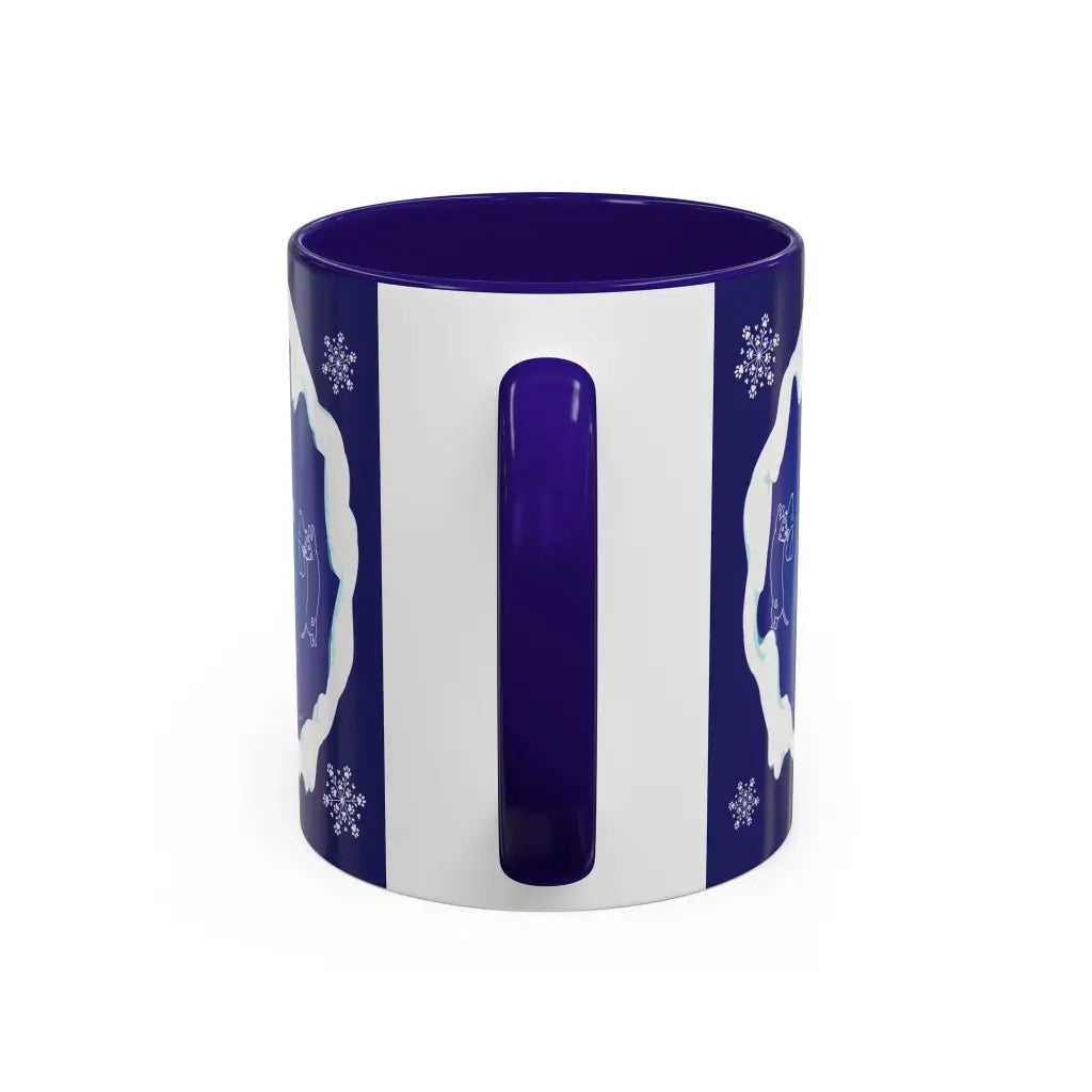 Sweet Roo Bou ceramic dachshund mug in 11 oz or 15 oz. Festive coffee with winter dog art three colors.