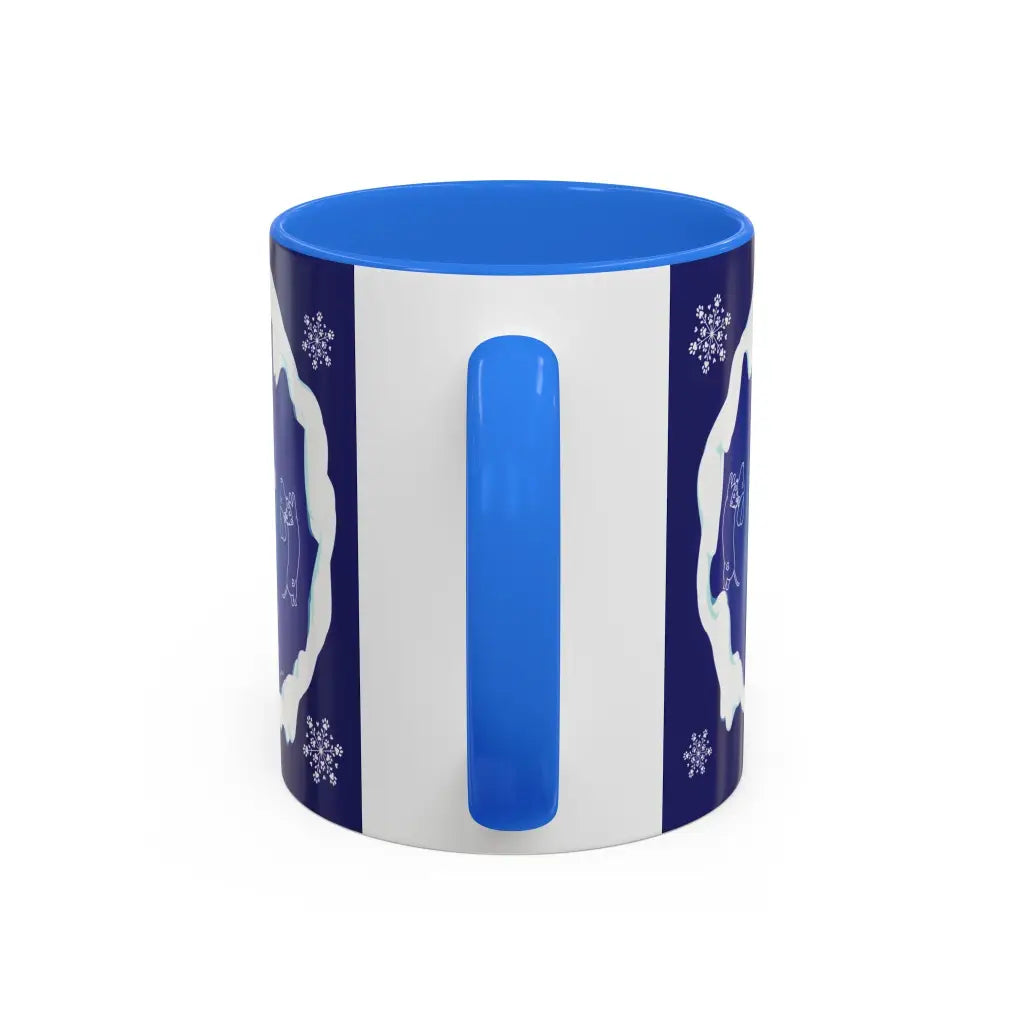 Sweet Roo Bou ceramic dachshund mug in 11 oz or 15 oz. Festive coffee with winter dog art three colors.