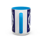 Sweet Roo Bou ceramic dachshund mug in 11 oz or 15 oz. Festive coffee with winter dog art three colors.