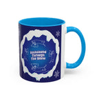 Sweet Roo Bou ceramic dachshund mug in 11 oz or 15 oz. Festive coffee with winter dog art three colors.