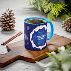 Sweet Roo Bou ceramic dachshund mug in 11 oz or 15 oz. Festive coffee with winter dog art three colors.